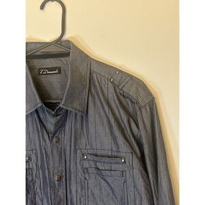 7 Diamonds Men's XL Snap Up Long Sleeve Gray Striped Shirt 100% Cotton